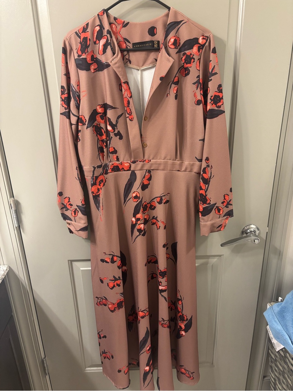 Floral Mauve Long-Sleeve Maxi Dress by Banana Republic